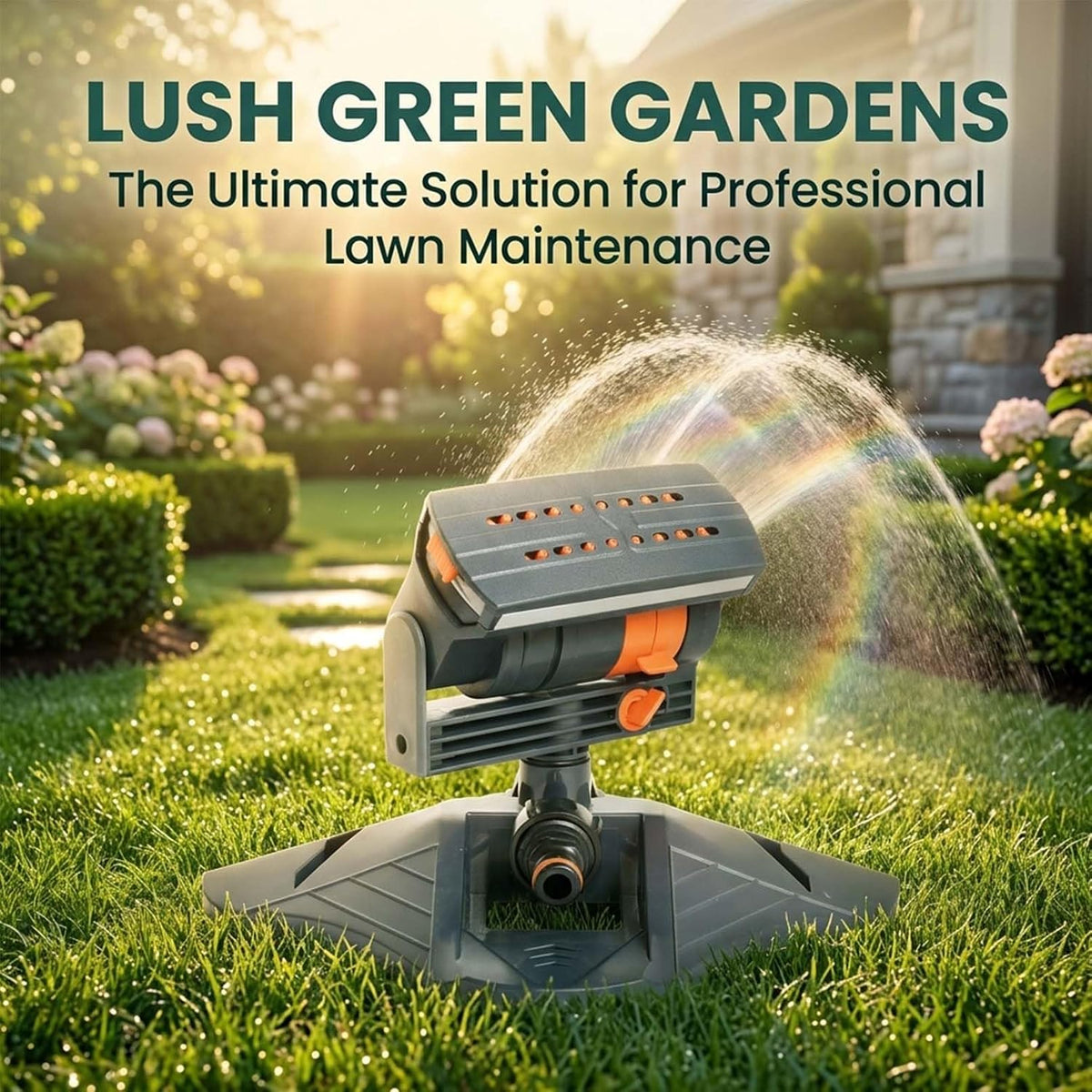 Sprinklers for Yard, Oscillating Lawn Sprinkler with 16 Nozzles, Adjustable Range and Flow, 4 Spray Patterns, Linkable Base, Water Sprinkler for Lawn Garden Irrigation (2)