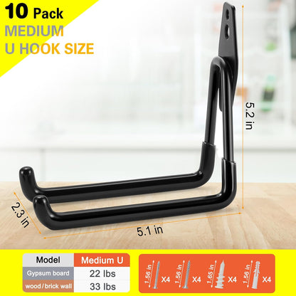 2 Pack Garage Hooks Heavy Duty Storage Organizer Wall Mount Power and Garden Tool Hangers, for Hanging Ladders, Ropes, Hose, Bulk Items