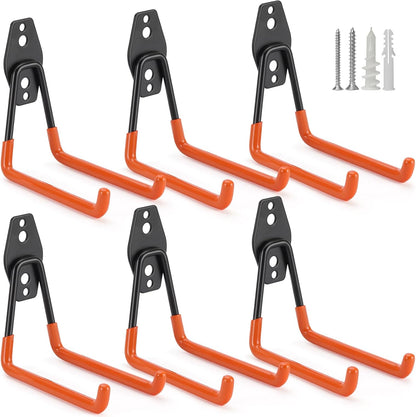 2 Pack Garage Hooks Heavy Duty Storage Organizer Wall Mount Power and Garden Tool Hangers, for Hanging Ladders, Ropes, Hose, Bulk Items