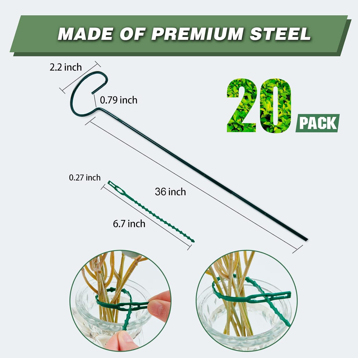 20 Pack 16 Inch Plant Support Stakes for Outdoor Plants and Indoor Flowers