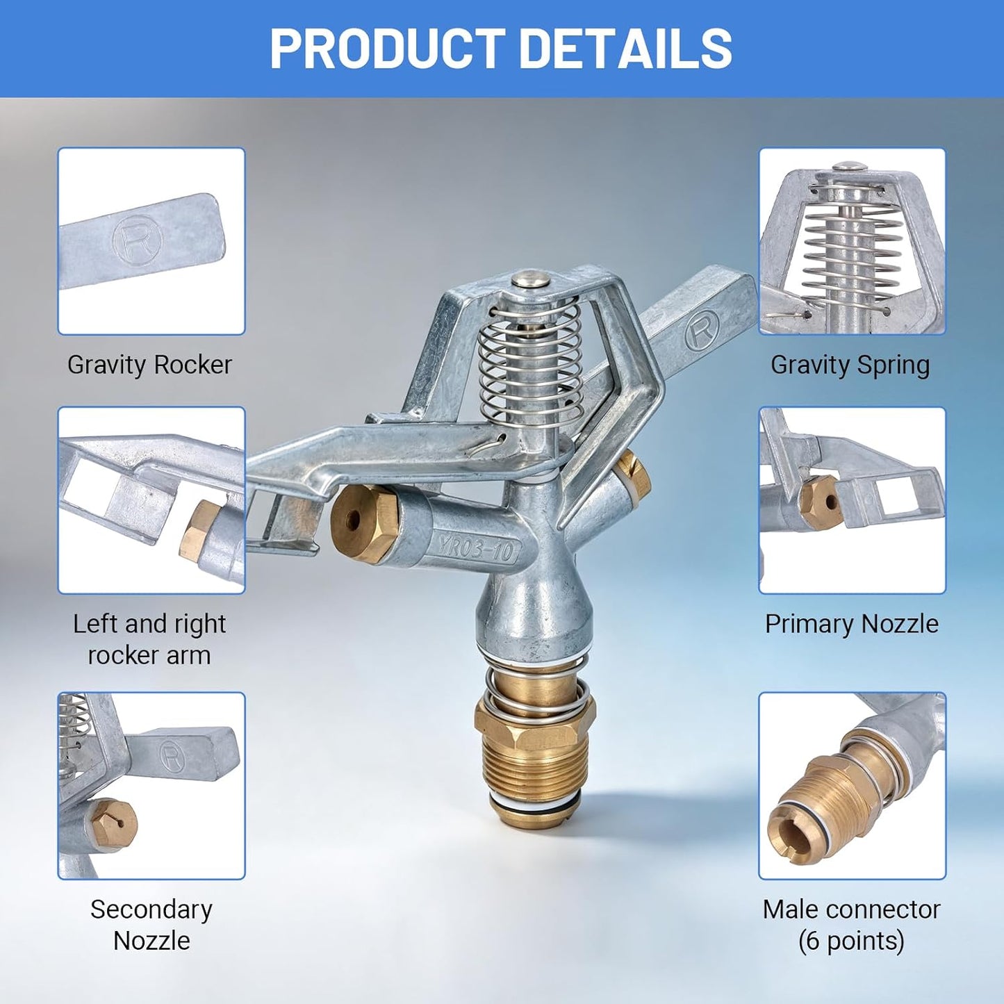 G3/4 Zinc Alloy Oscillating Impact Sprinkler for Lawn & Garden