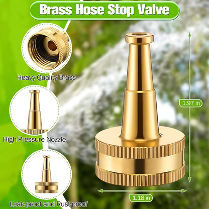 4 Pcs Brass Hose Nozzle Kit, Adjustable Twist Garden Hose Nozzle with High Pressure Jet Spray, Brass Shut off Valve, 10 Rubber Washers, 3/4 Inch Ght for Watering Plants, Car Wash, Cleaning