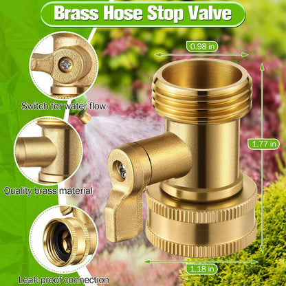 4 Pcs Brass Hose Nozzle Kit, Adjustable Twist Garden Hose Nozzle with High Pressure Jet Spray, Brass Shut off Valve, 10 Rubber Washers, 3/4 Inch Ght for Watering Plants, Car Wash, Cleaning