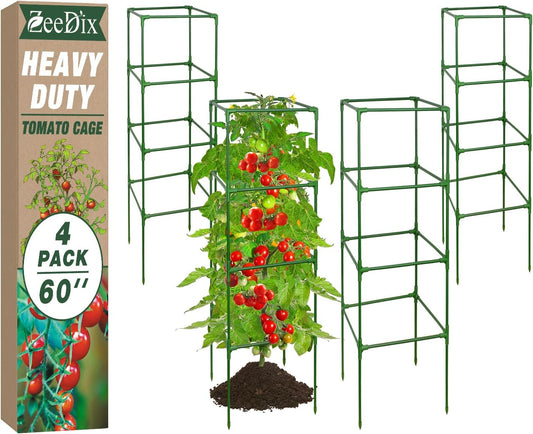 60 Inch 4 Pack Heavy Duty Tomato Cages with Clips