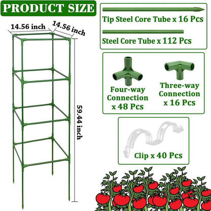 60 Inch 4 Pack Heavy Duty Tomato Cages with Clips