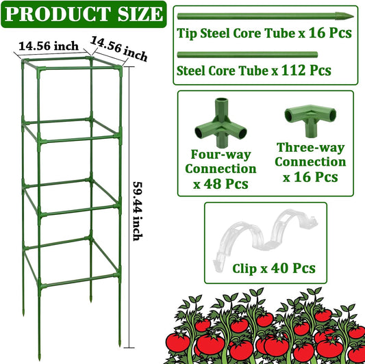 60 Inch 4 Pack Heavy Duty Tomato Cages with Clips