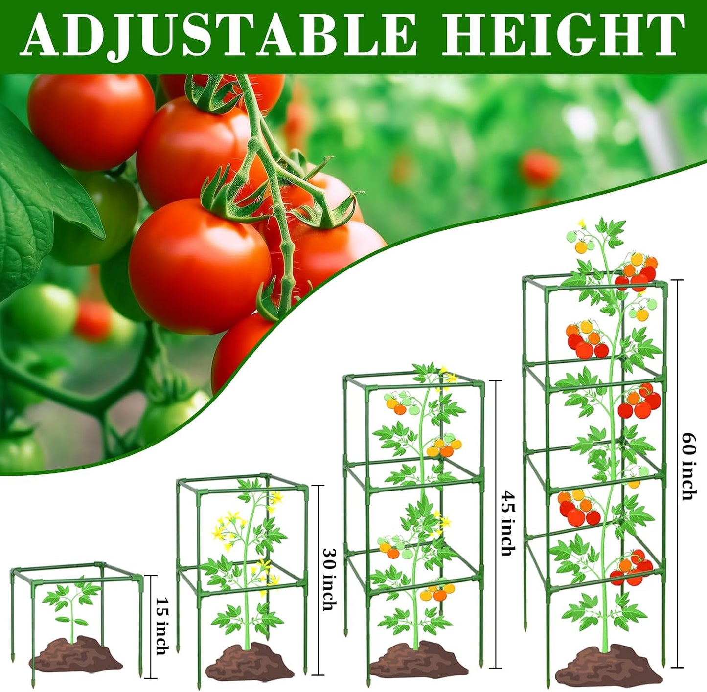 60 Inch 4 Pack Heavy Duty Tomato Cages with Clips