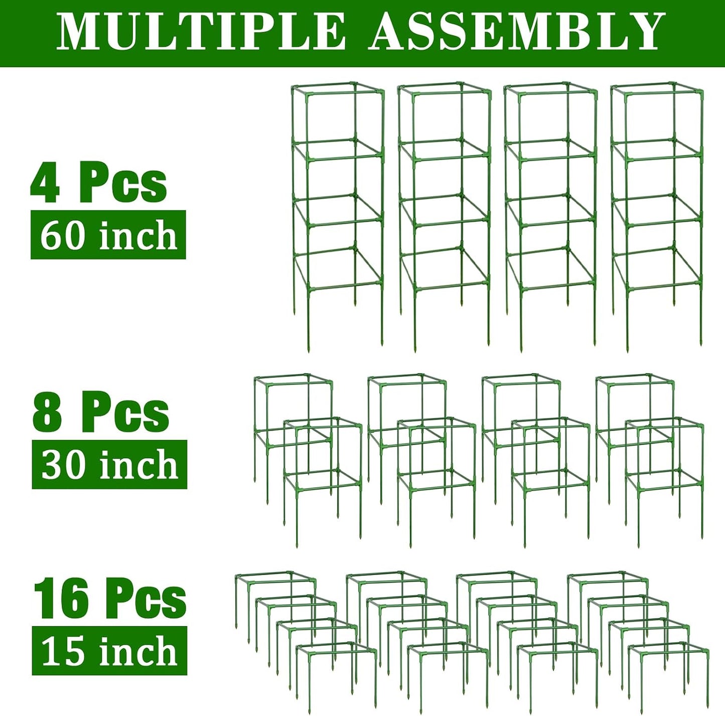 60 Inch 4 Pack Heavy Duty Tomato Cages with Clips