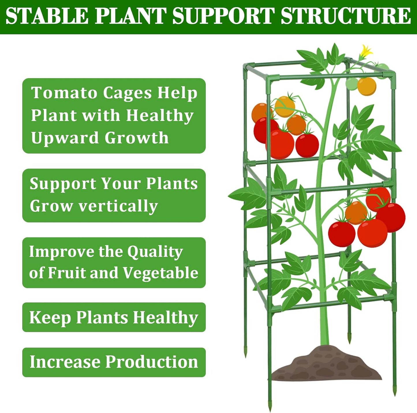 60 Inch 4 Pack Heavy Duty Tomato Cages with Clips