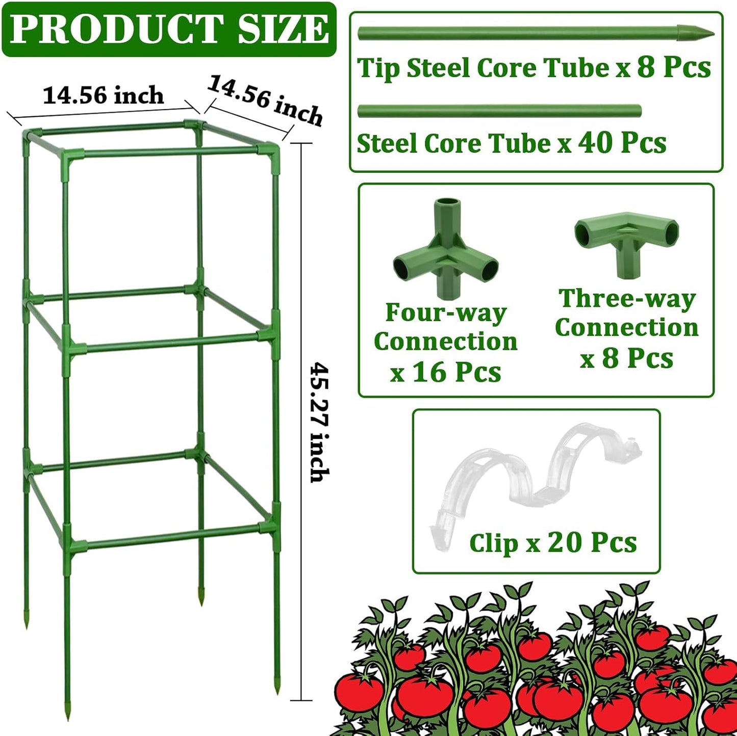60 Inch 4 Pack Heavy Duty Tomato Cages with Clips