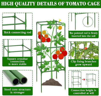 60 Inch 4 Pack Heavy Duty Tomato Cages with Clips