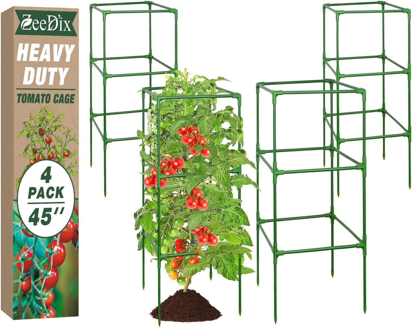 60 Inch 4 Pack Heavy Duty Tomato Cages with Clips