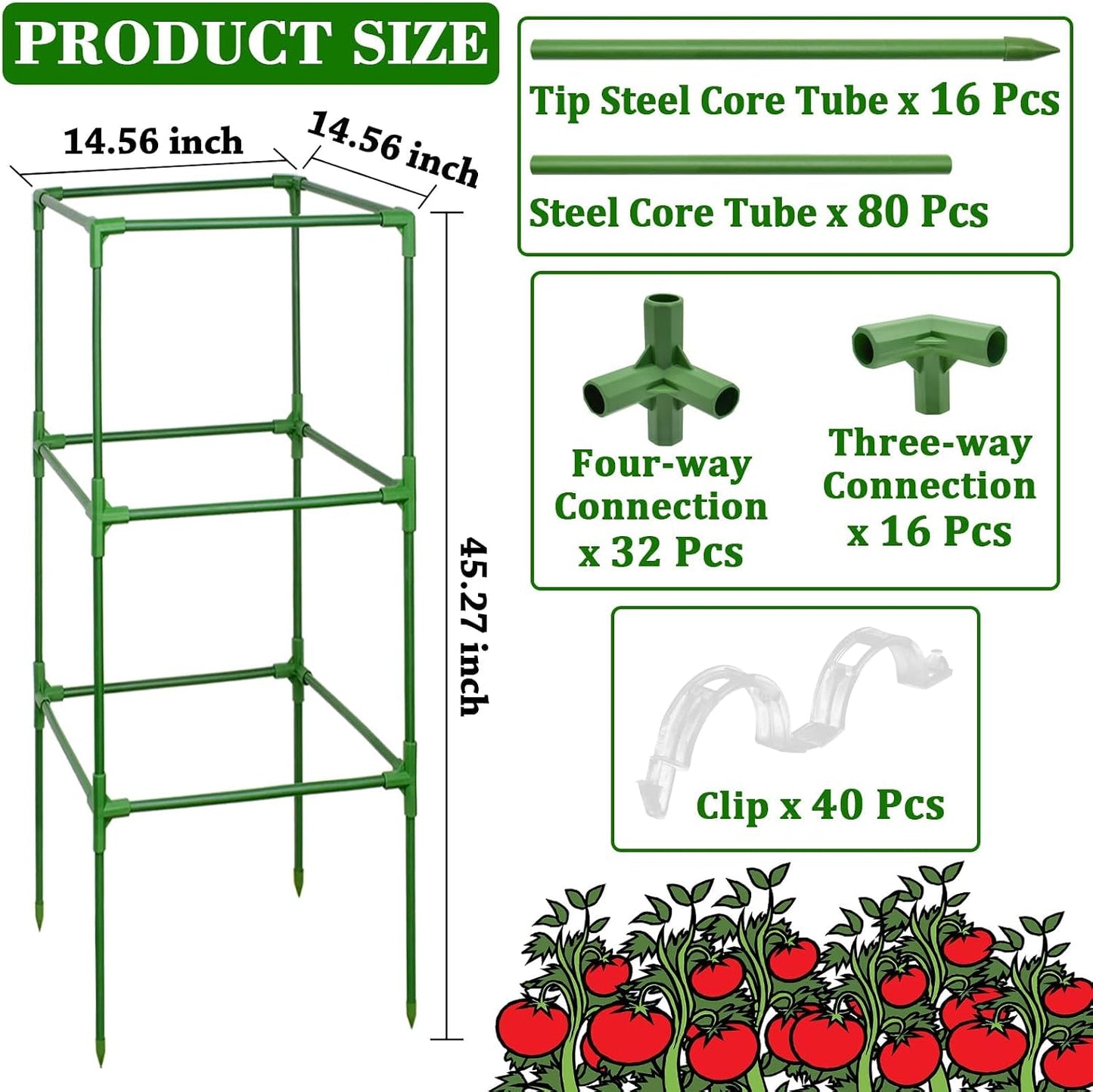 60 Inch 4 Pack Heavy Duty Tomato Cages with Clips