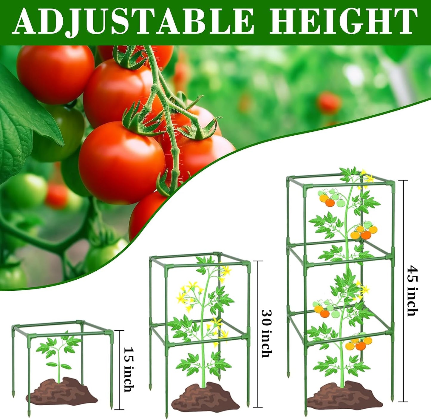 60 Inch 4 Pack Heavy Duty Tomato Cages with Clips