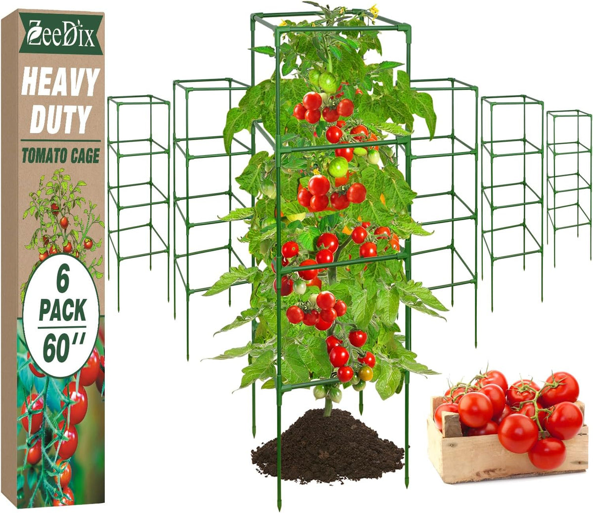 60 Inch 4 Pack Heavy Duty Tomato Cages with Clips
