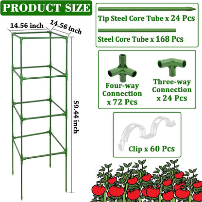 60 Inch 4 Pack Heavy Duty Tomato Cages with Clips