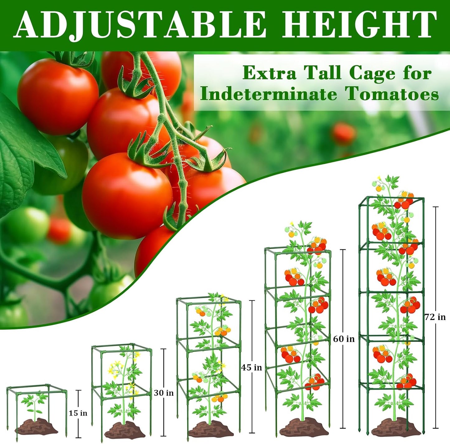 60 Inch 4 Pack Heavy Duty Tomato Cages with Clips