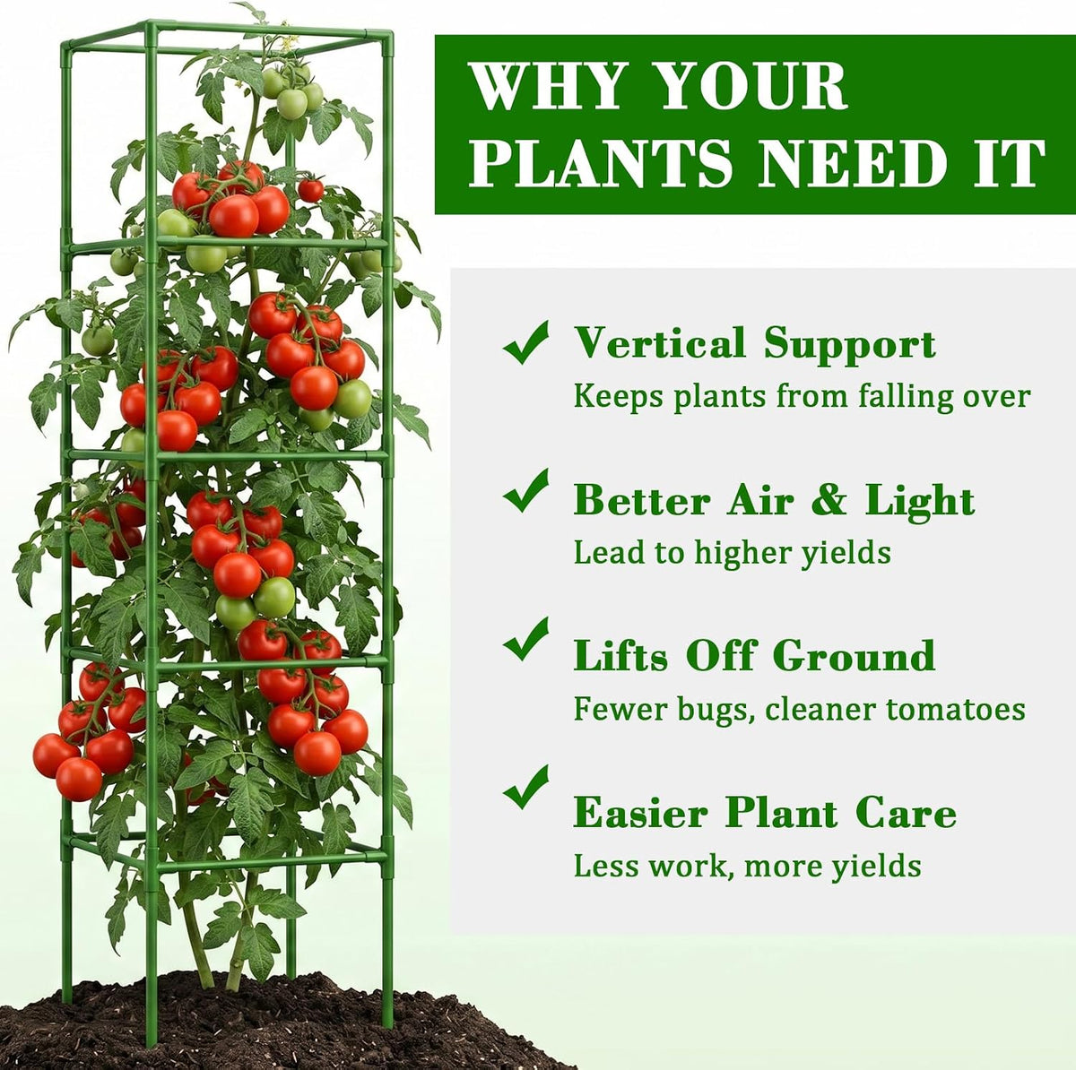 60 Inch 4 Pack Heavy Duty Tomato Cages with Clips
