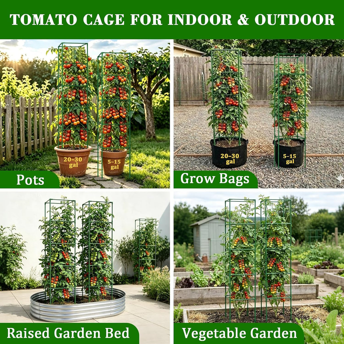 60 Inch 4 Pack Heavy Duty Tomato Cages with Clips