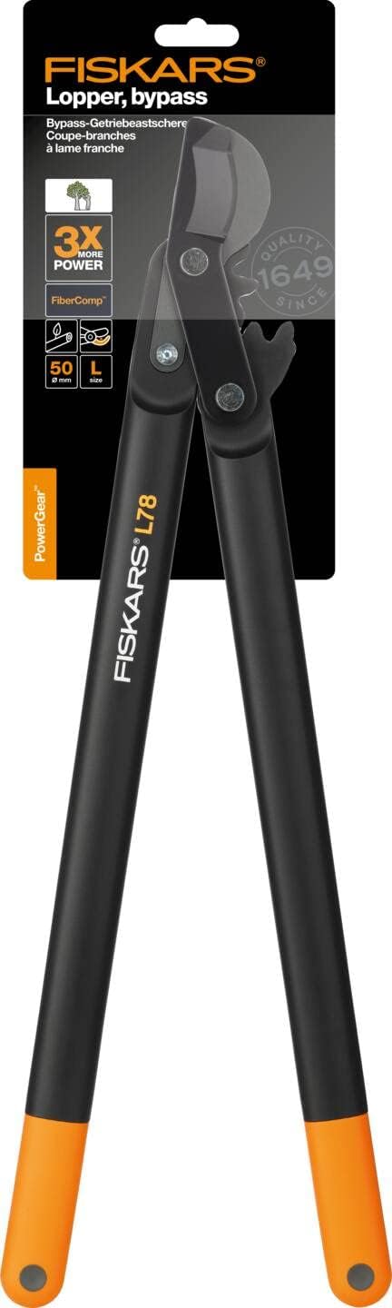 PowerGear Lopper Bypass, Hook Head (L) L78, Power Gear II system, Non-stick coating, Cutting Diameter : 5 cm, Hardened steel, Length: 70 cm, Black/Orange, 1000584