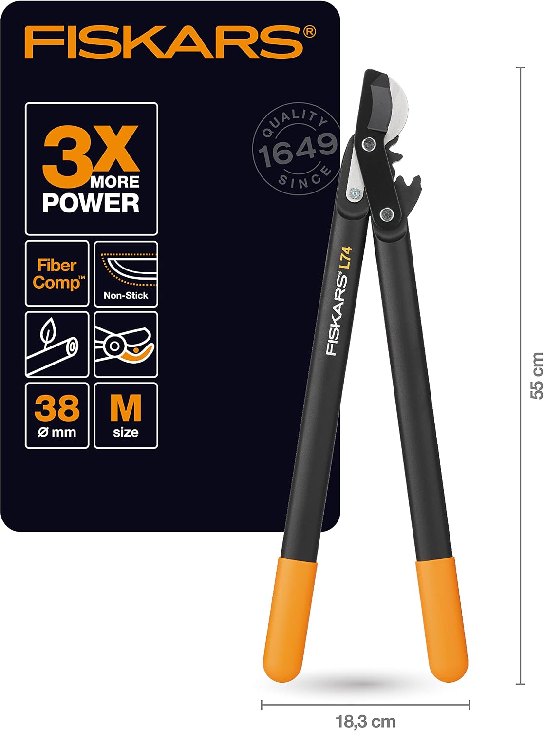 PowerGear Lopper Bypass, Hook Head (L) L78, Power Gear II system, Non-stick coating, Cutting Diameter : 5 cm, Hardened steel, Length: 70 cm, Black/Orange, 1000584