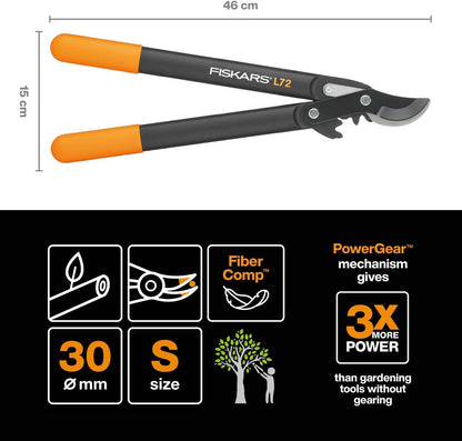 PowerGear Lopper Bypass, Hook Head (L) L78, Power Gear II system, Non-stick coating, Cutting Diameter : 5 cm, Hardened steel, Length: 70 cm, Black/Orange, 1000584