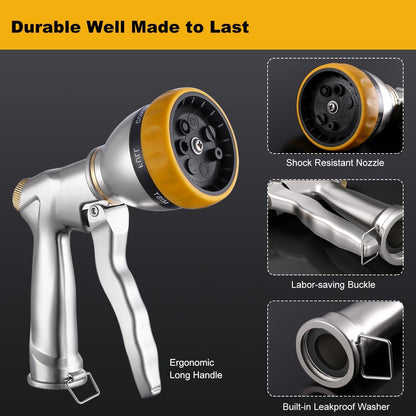 Heavy Duty Metal Garden Hose Nozzle, High Pressure Sprayer Leakproof