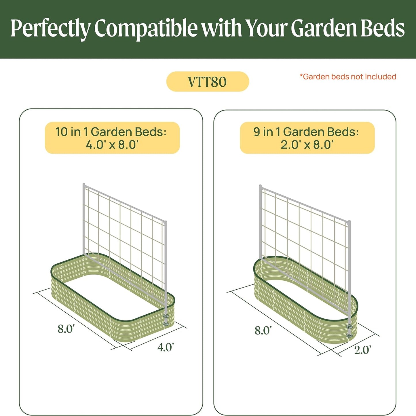 8.0ft Long Tomato Metal Frame Trellis, Garden Trellis for Climbing Plants Like Cucumber Beans Tomatoes & Vines, (Garden Beds Not Included)