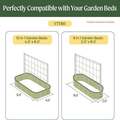 8.0ft Long Tomato Metal Frame Trellis, Garden Trellis for Climbing Plants Like Cucumber Beans Tomatoes & Vines, (Garden Beds Not Included)
