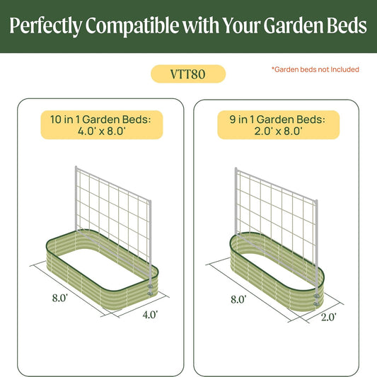 8.0ft Long Tomato Metal Frame Trellis, Garden Trellis for Climbing Plants Like Cucumber Beans Tomatoes & Vines, (Garden Beds Not Included)