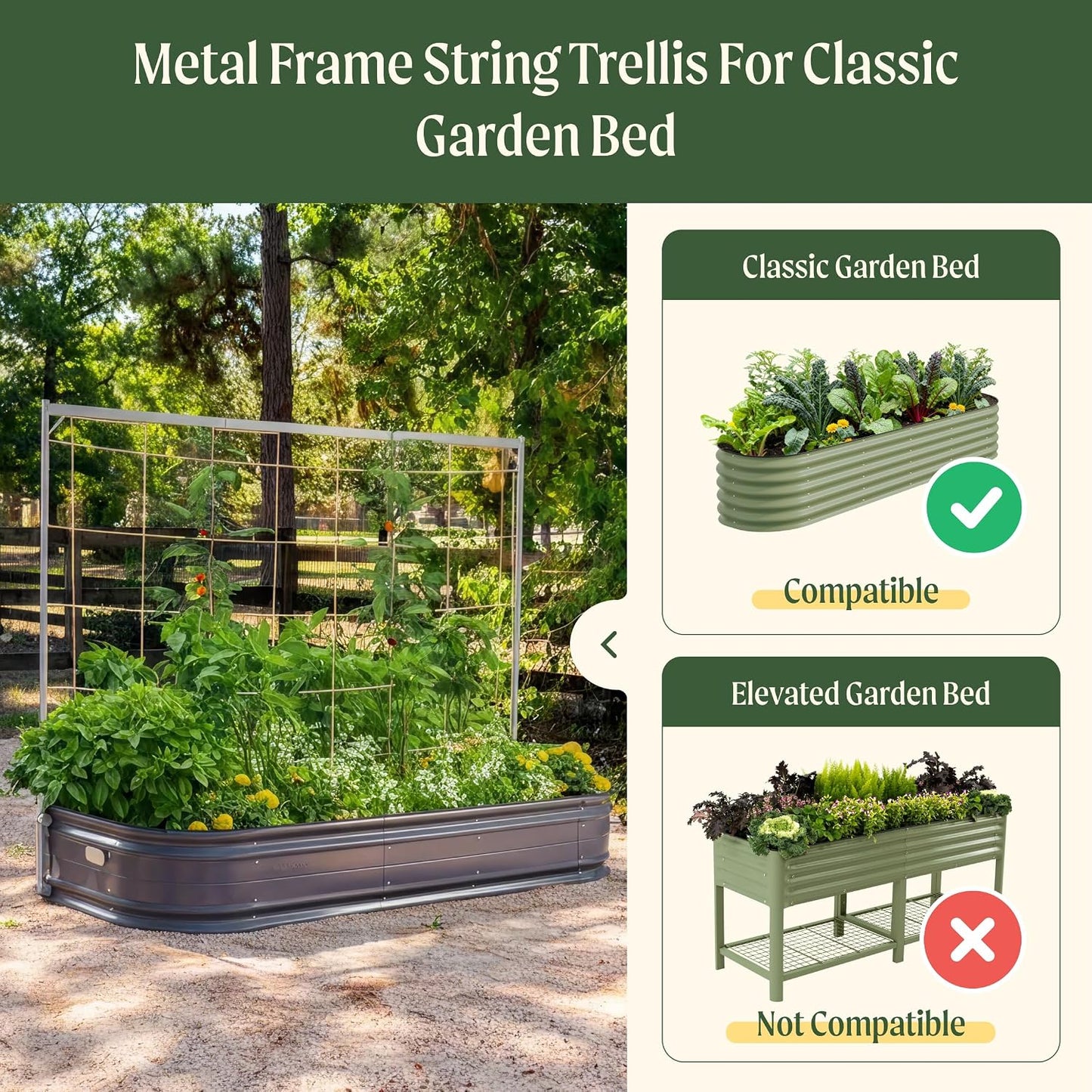 8.0ft Long Tomato Metal Frame Trellis, Garden Trellis for Climbing Plants Like Cucumber Beans Tomatoes & Vines, (Garden Beds Not Included)