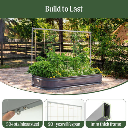8.0ft Long Tomato Metal Frame Trellis, Garden Trellis for Climbing Plants Like Cucumber Beans Tomatoes & Vines, (Garden Beds Not Included)