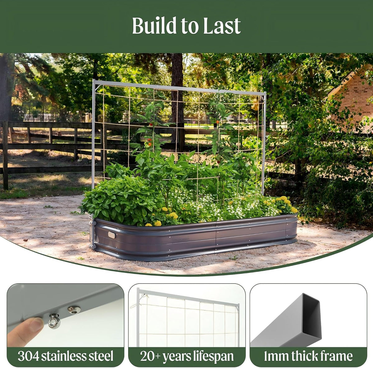 8.0ft Long Tomato Metal Frame Trellis, Garden Trellis for Climbing Plants Like Cucumber Beans Tomatoes & Vines, (Garden Beds Not Included)
