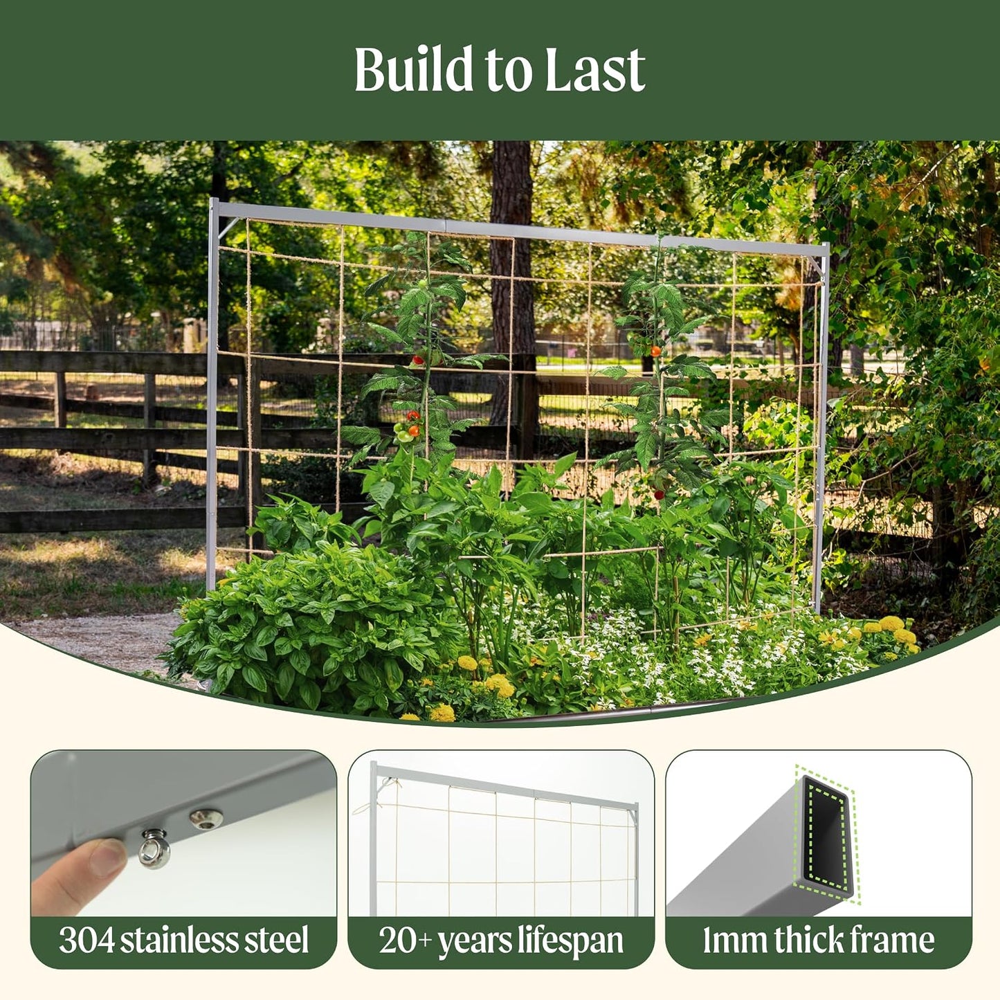 8.0ft Long Tomato Metal Frame Trellis, Garden Trellis for Climbing Plants Like Cucumber Beans Tomatoes & Vines, (Garden Beds Not Included)