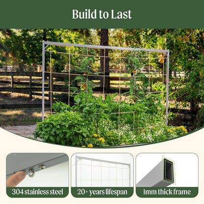 8.0ft Long Tomato Metal Frame Trellis, Garden Trellis for Climbing Plants Like Cucumber Beans Tomatoes & Vines, (Garden Beds Not Included)