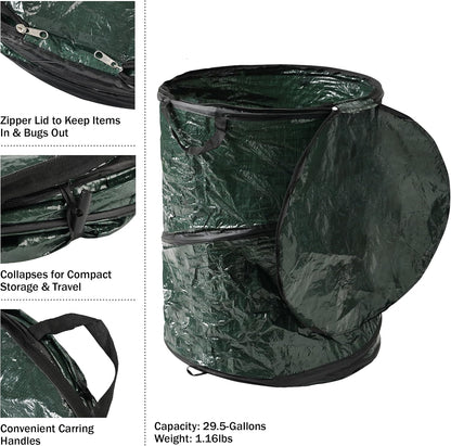 Pop Up Outdoor Garbage Can, Black, 29.5 Gallon