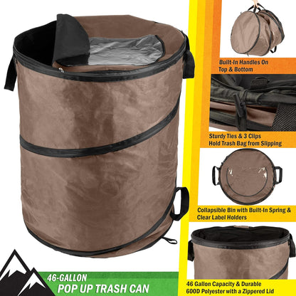 Pop Up Outdoor Garbage Can, Black, 29.5 Gallon