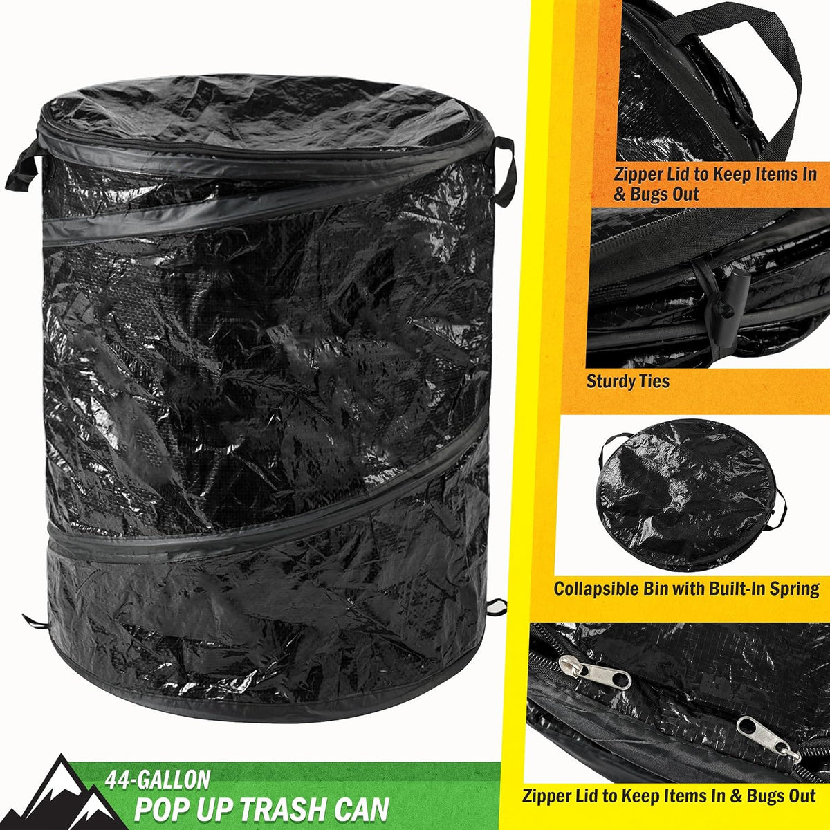 Pop Up Outdoor Garbage Can, Black, 29.5 Gallon