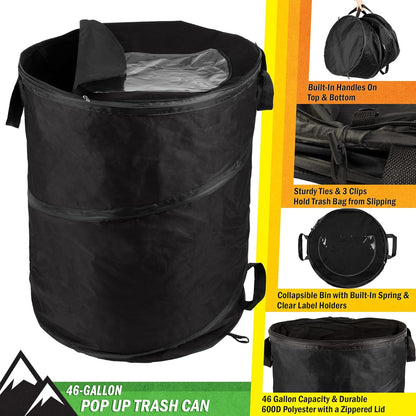 Pop Up Outdoor Garbage Can, Black, 29.5 Gallon