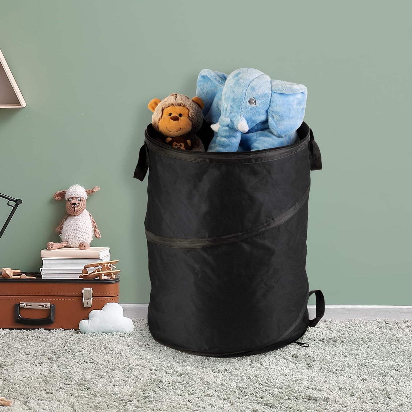 Pop Up Outdoor Garbage Can, Black, 29.5 Gallon