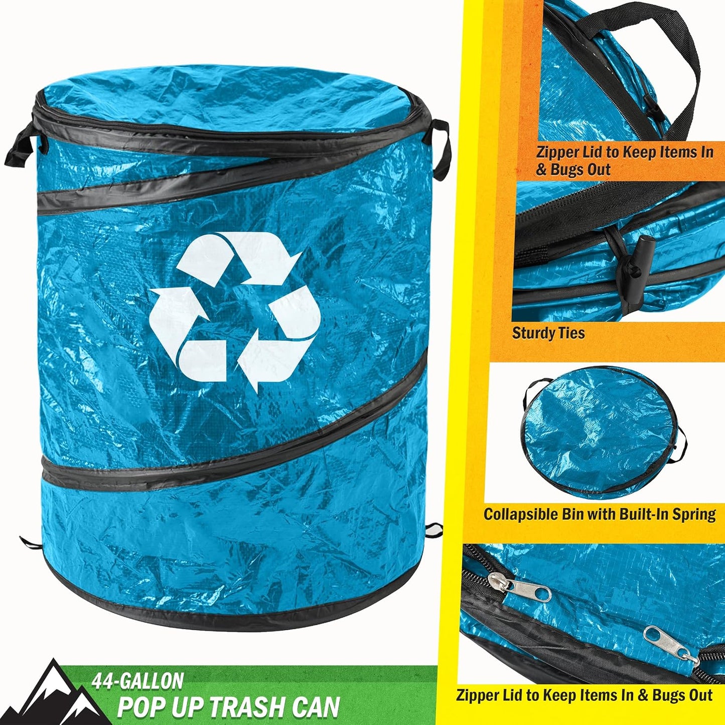 Pop Up Outdoor Garbage Can, Black, 29.5 Gallon