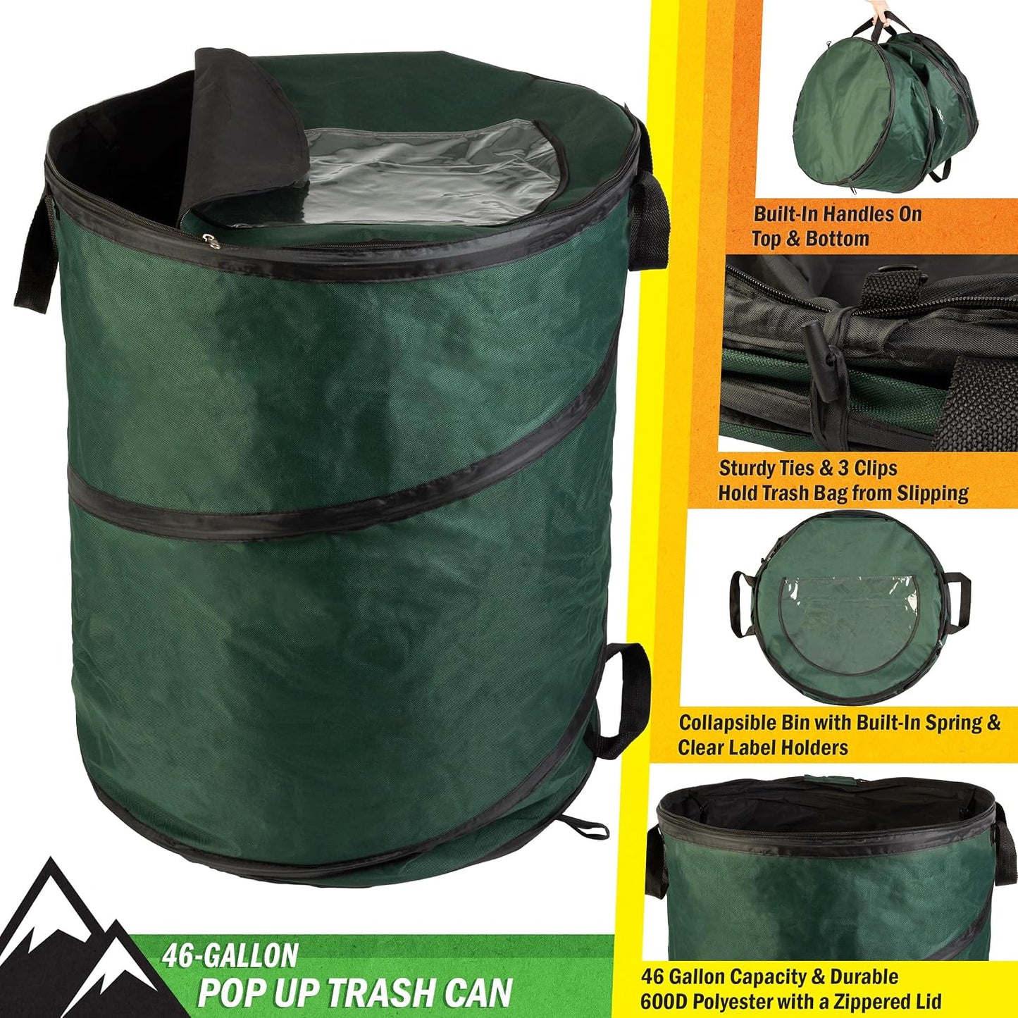 Pop Up Outdoor Garbage Can, Black, 29.5 Gallon