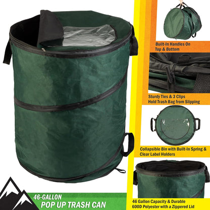 Pop Up Outdoor Garbage Can, Black, 29.5 Gallon