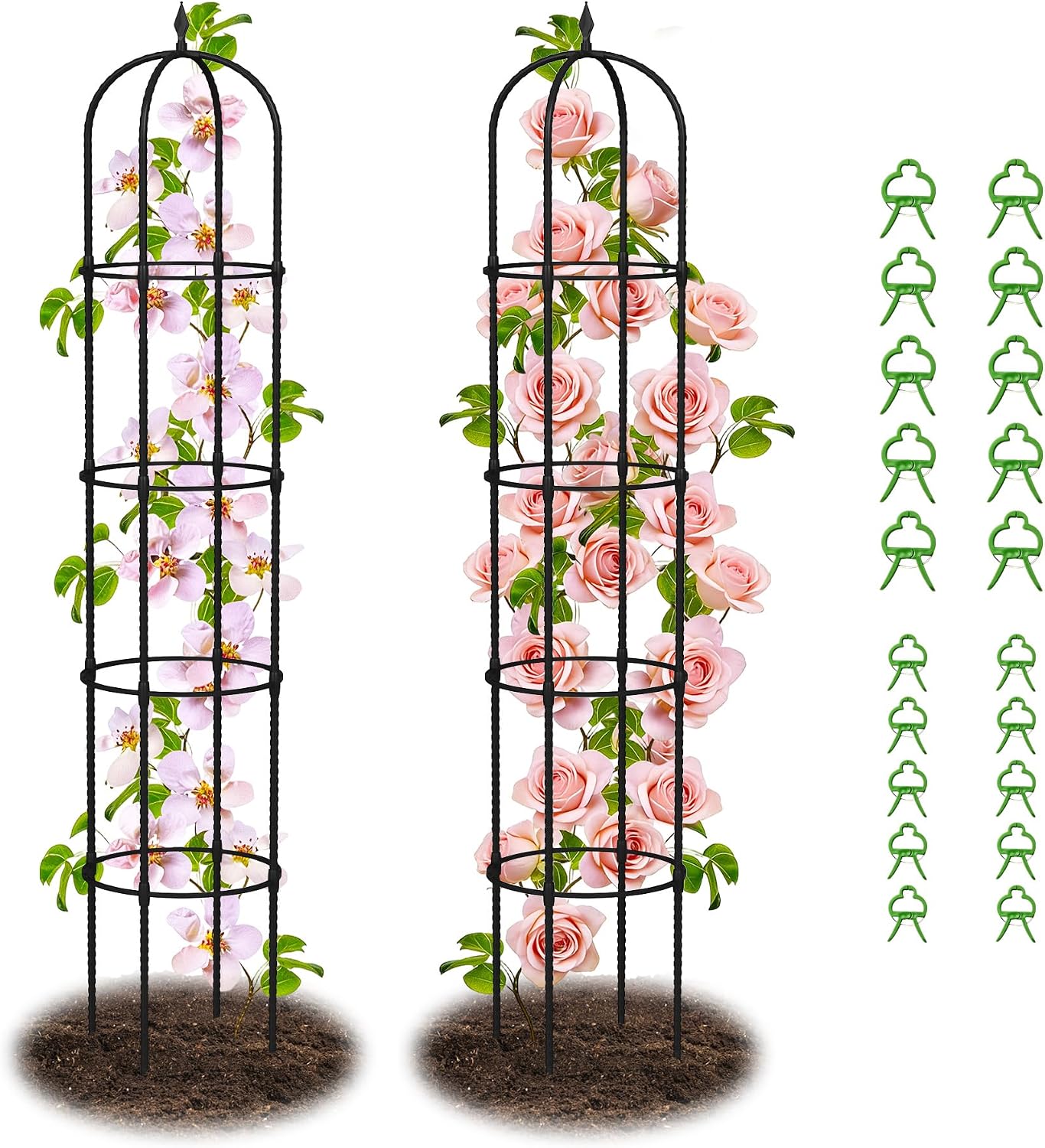 Garden Obelisk Trellis for Climbing Plants - 76" Tall Weather-Resistant Rustproof Metal Plant Flower Support for Roses, Clematis, Tomatoes & Vines, Indoor/Outdoor Use, 12”D (2 Pack)