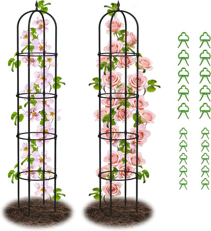 Garden Obelisk Trellis for Climbing Plants - 76" Tall Weather-Resistant Rustproof Metal Plant Flower Support for Roses, Clematis, Tomatoes & Vines, Indoor/Outdoor Use, 12”D (2 Pack)