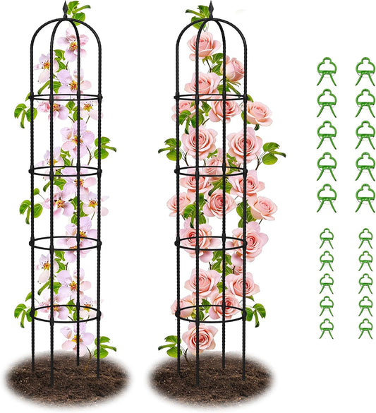Garden Obelisk Trellis for Climbing Plants - 76" Tall Weather-Resistant Rustproof Metal Plant Flower Support for Roses, Clematis, Tomatoes & Vines, Indoor/Outdoor Use, 12”D (2 Pack)
