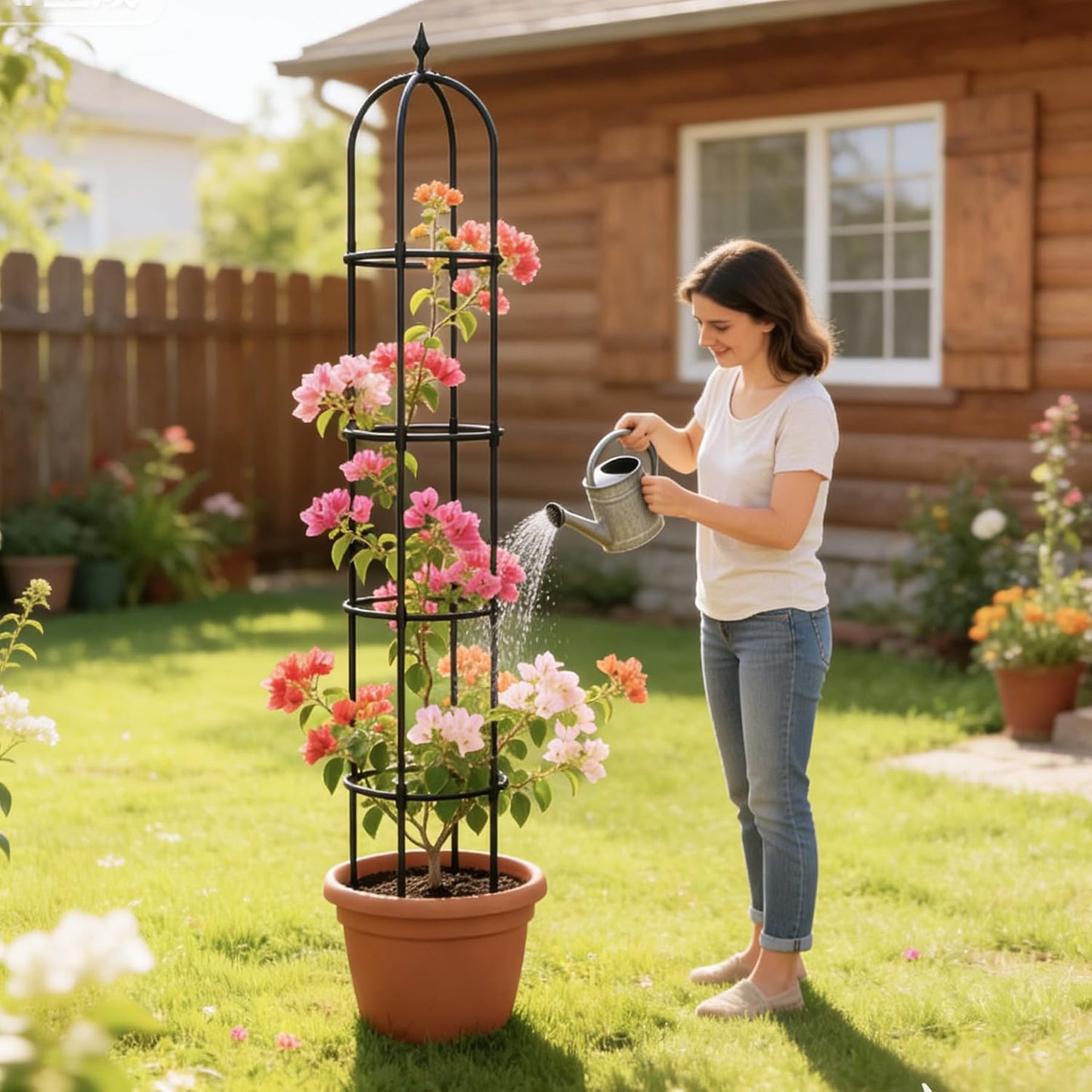 Garden Obelisk Trellis for Climbing Plants - 76" Tall Weather-Resistant Rustproof Metal Plant Flower Support for Roses, Clematis, Tomatoes & Vines, Indoor/Outdoor Use, 12”D (2 Pack)