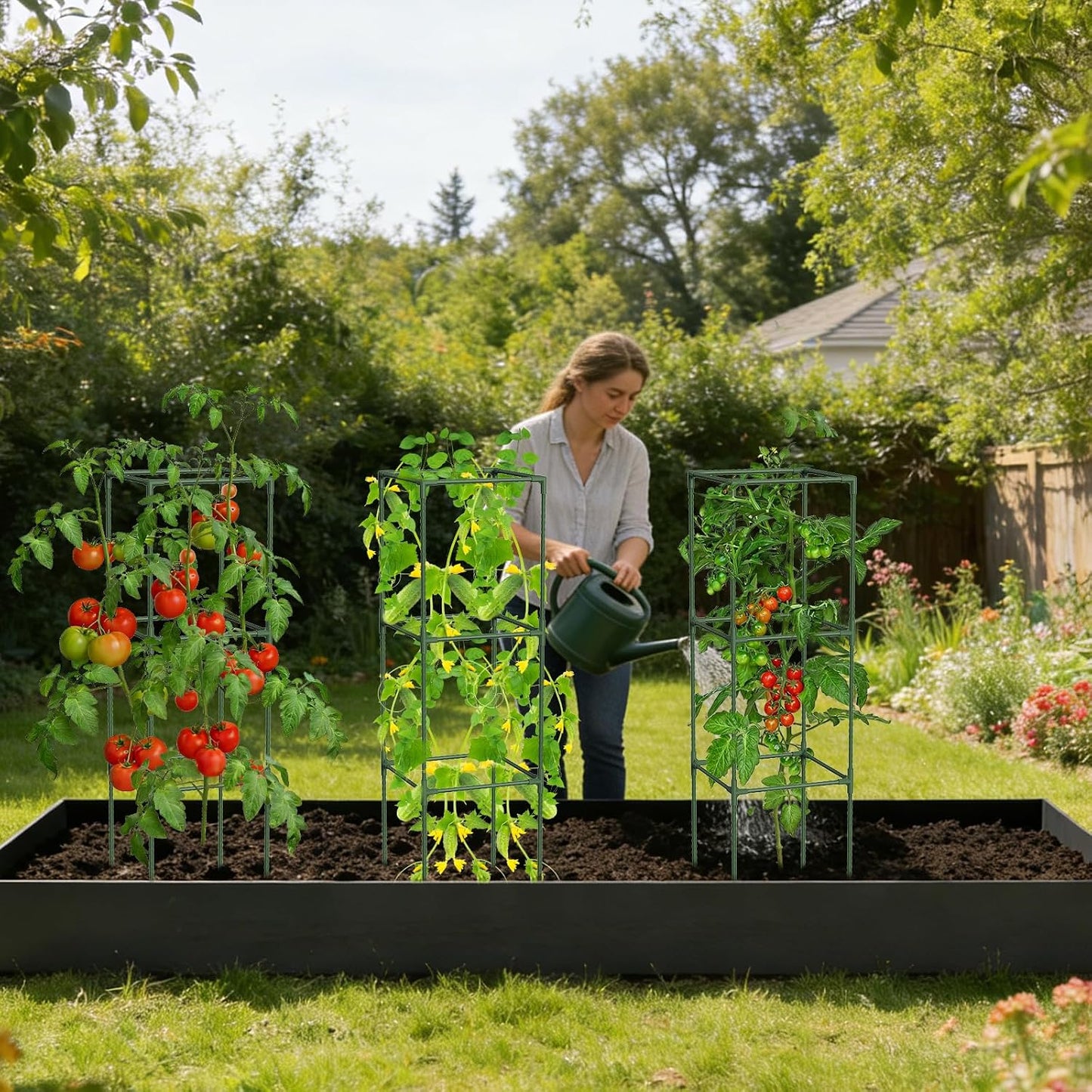 Garden Obelisk Trellis for Climbing Plants - 76" Tall Weather-Resistant Rustproof Metal Plant Flower Support for Roses, Clematis, Tomatoes & Vines, Indoor/Outdoor Use, 12”D (2 Pack)