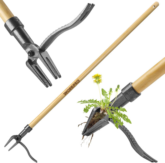 Weed Puller Tool with 44” Bamboo Handle, Heavy-Duty 4-Claw Cast Iron Head