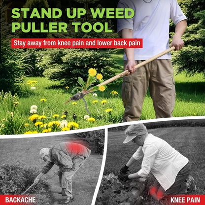 Weed Puller Tool with 44” Bamboo Handle, Heavy-Duty 4-Claw Cast Iron Head